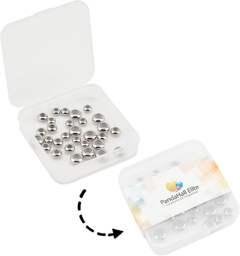 PH PandaHall 304 Stainless Steel Slider Beads 30pcs Stopper Bead 7mm 8mm 10mm Adjustable Slider Metal Loose Beads with Rubber Inside for Bracelet ...