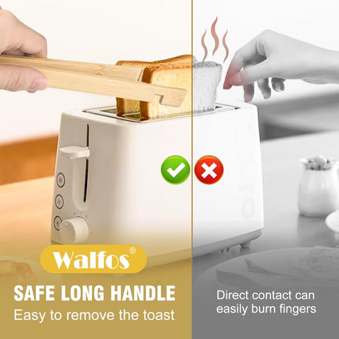 Walfos 2 Pieces Bamboo Toaster Tongs, 8 Inches Long Wood Tongs For Cooking, bamboo tongs with Anti-slip Design, Toast Tongs for Fruits, Bread & Pi...