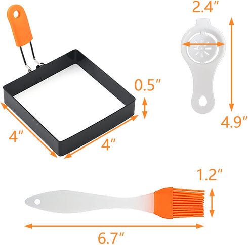 Square Egg Ring for Frying Egg, 2 Pcs 4 Inch Egg Pancake Cooking Rings for Egg Muffins Omelet Maker, Non Stick Stainless Steel Fried Egg Ring Pcak...