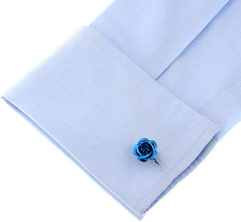 Rose Flower Blue Pair of Cufflinks in a Presentation Gift Box with a Polishing Cloth...