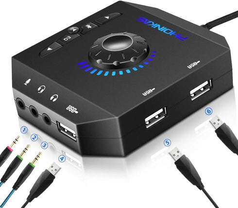 T10 External Sound Card, PHOINIKAS USB Audio Adapter for PC Windows, Mac, Linux, Laptops, Desktops, Stereo Sound Card with 3.5mm Interface & USB I...