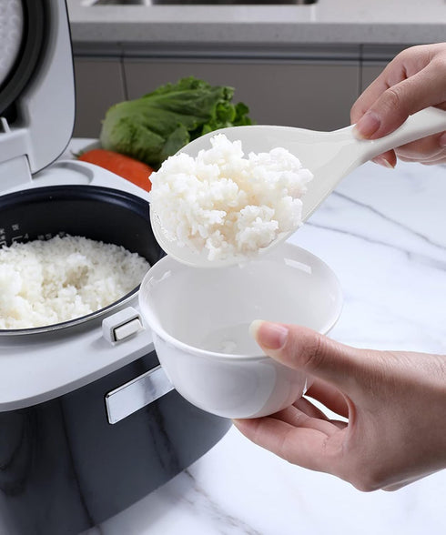 2PCS Plastic Rice Paddle Spoon Rice Scoop, Non-Stick Rice Spatula Rice Cooker Spoon Rice Serving Spoon 7.87 Inch (White B)...