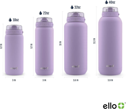 Ello Cooper 22oz Stainless Steel Water Bottle with Straw and Carry Handle, Double Walled and Vacuum Insulated Metal, Leak Proof Locking Lid with S...