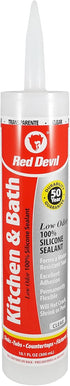 Red Devil 0887 Kitchen & Bath Low Odor 100% Silicone Sealant, A Water-Resistant Adhesive For Creating A Protective Barrier Against Moisture, 10.1 ...