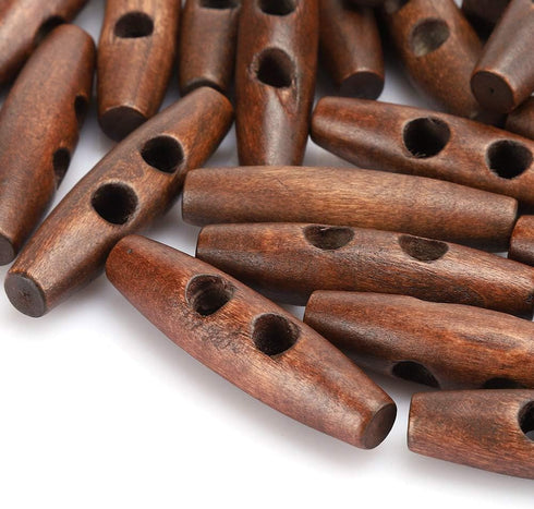 Sewing Wood Toggle Buttons, 50PCS Toggle Buttons, 2 Holes Wood Buttons, Sewing Knitting Buttons, Dark Coffee Wooden Buttons for DIY Coat Clothes A...