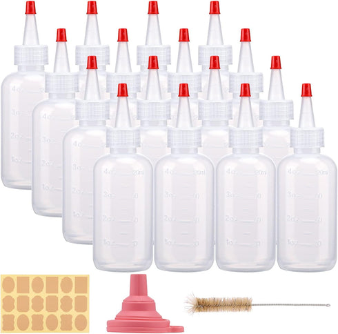 CUCUMI 16pcs Plastic Squeeze Bottles for Liquids & Sauces, 4oz Squeeze Bottles with Red Tip Caps Measurement Marks for Icing Cookie Decorating, Cr...