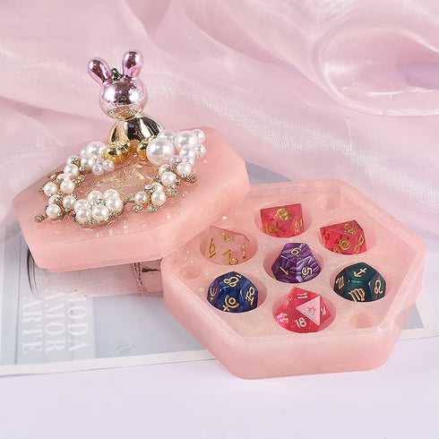 Silicone resin dice molds for resin casting dnd(7Pcs) with Hexagon Dice Box,Epoxy polyhedral dice mold set d&d making kit,Fillet Square Triangle D...