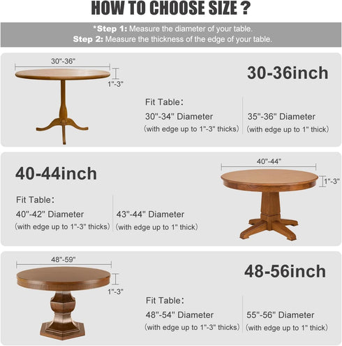 Obstal Fitted Round Table Cloth, Reversible Waterproof Stain Resistant Elastic Stretch Tablecloth, Wipe Clean Table Cover for Outdoor/Indoor Use, ...