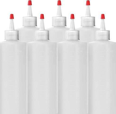 7-pack Plastic Squeeze Bottles for Sauces - 16oz Condiment Squeeze Bottles for Liquids - BPA Free Squirt Bottle with Cap - Ketchup, Syrup, Oil, Dr...