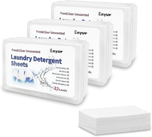 Laundry Detergent Sheets by Enyur, Laundry Sheets for Traveling, No Scent, Free and Clean For Borh Travel and Home Use - 3 Pack / 96 Loads...