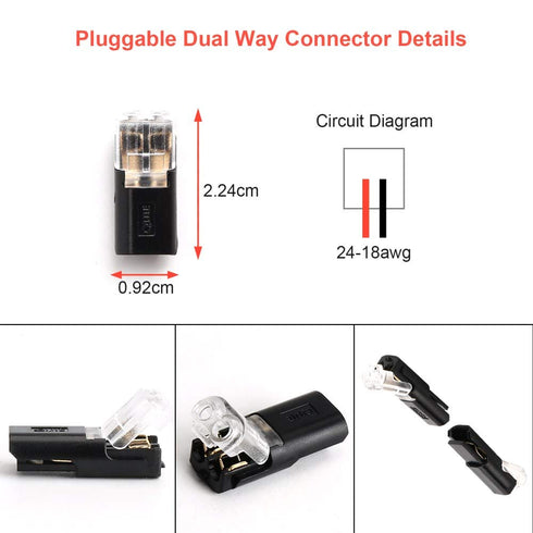 Pluggable LED Wire Connectors, TYUMEN 24pcs 2 Pin 2 Way Universal Compact Wire Terminals, No Wire-Stripping Required, Toolless Spring Wire Connect...