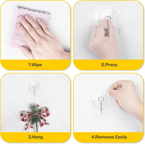 HangerSpace Suction Cup Hooks, Upgrade 1.77 Inches Clear PVC Window Suction Cups with Metal Hooks Removable Small Suction Cups for Glass Kitchen B...