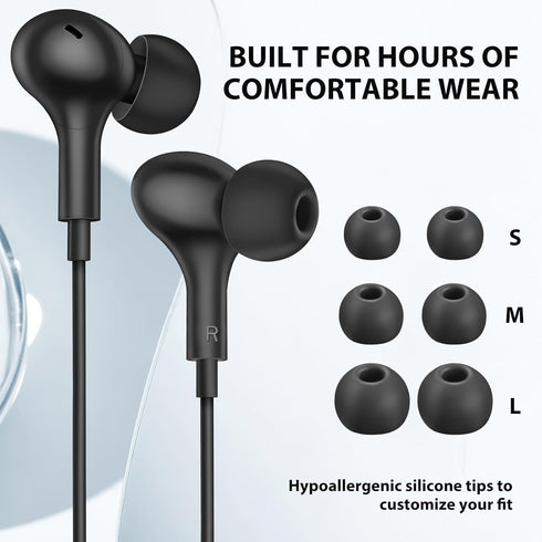 Wired Earbuds Noise Cancelling 3.5mm Headphones for PC School Computer, Ear Buds Wired with Mic Magnetic Plug in Earphones Corded for Samsung A25 ...
