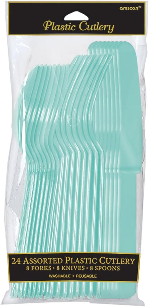 Assorted Robin's Egg Blue Plastic Cutlery (Pack of 24) - Elegant, Durable & Disposable Party Supplies for Every Occasion...