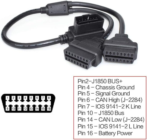 Vgate 16 Pin OBD2 OBDII Diagnostic Extender Splitter Extension Cable Male to Dual Female Y Cable, 19 inches...