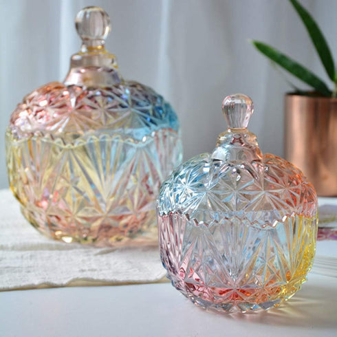 Danmu Colorful Glass Storage Jar with Lid, Candy & Cookie Jar, Jewelry Box, Buffet & Biscuit Containers (260ml / 9oz)...