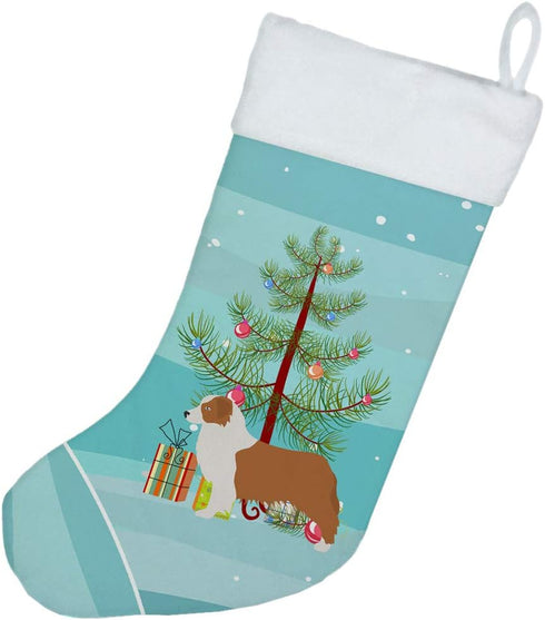 Caroline's Treasures BB2951CS Australian Shepherd Dog Merry Christmas Tree Christmas Stocking Fireplace Hanging Stockings Christmas Season Party D...