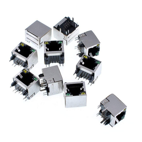 Oiyagai 10 Pcs 2LED Light RJ45 8P8C Shielded Modular Network PCB Jacks Sockets - Enhanced Connectivity with LED Indicators for Network Application...
