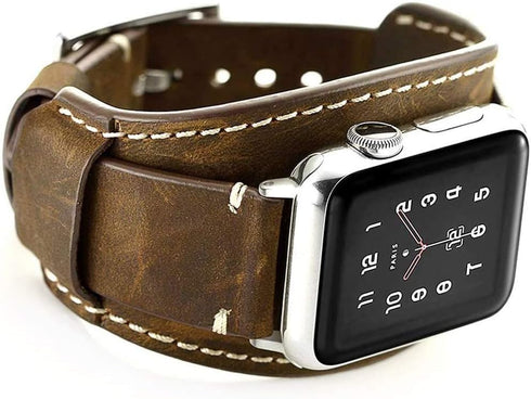 Compatible with Apple Watch Bands 38mm 40mm 41mm 42mm(Series 10 Genuine Leather Strap Sport Retro Wristbands for iWatch Band Series 10 9 8 7 6 5 4...