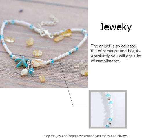 Boho Starfish Anklets Blue Ankle Bracelets Pearl Anklet Chain Beach Foot Jewelry for Women...