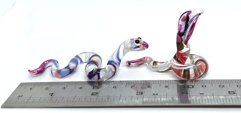 2 Red White Snake/Cobra Miniature Figurines Animals Hand Blown Glass Art Collectible Gift Decorate...