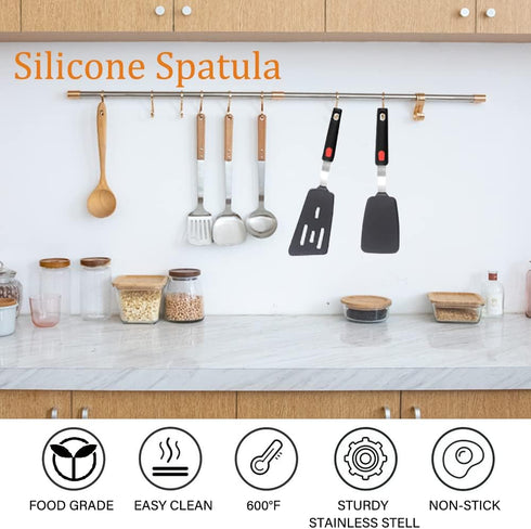 Silicone Spatula Turner Set of 2, 600°F Heat Resistant Cooking Spatulas for Nonstick Cookware, Kitchen Utensils Use Spatula Flippers Rubber Fish S...