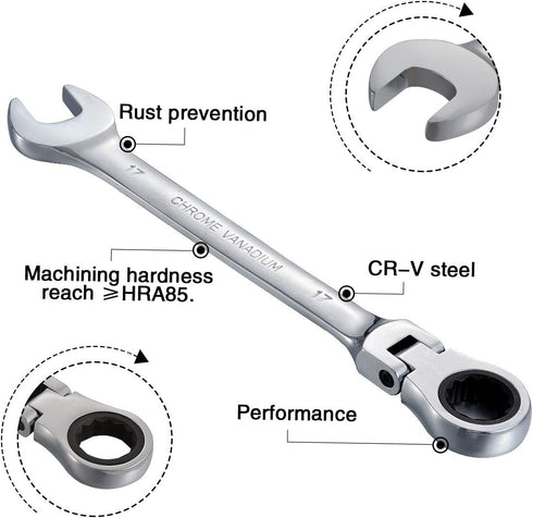 KATUR 17mm Ratcheting Wrench Set Flexible Pivoting Head Ratchet Combination Spanner Wrench Chrome Vanadium Steel Metric Tool (17mm)...