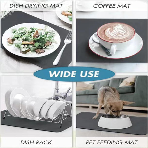 Black Coffee Bar Mat Dish Drying Mat for Kitchen Counter, 15.7"x19.7" Diatomite Super Absorbent Hide Stain Coffee Mat with Non-slip Rubber Backed,...