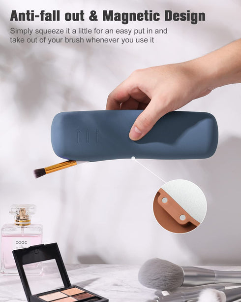 FERYES Makeup Brush Holder, Magnetic Anti-fall Out Silicon Portable Cosmetic Face Brushes Holder, Soft and Sleek Makeup Tools Organizer for Travel...