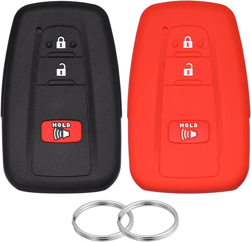 Lcyam Key Fob Cover Case for 2019-2022 Toyota Corolla Hatchback RAV4 XLE Prius 3 Button Smart Key , Black Red...