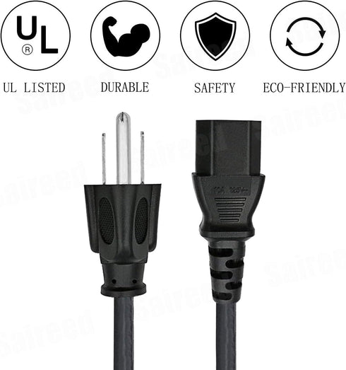 3 Prong Power Cord Replacement for for Viewsonic PJ452 PJD5155 VX2452MH N1930W VA2759-SMH VA2033-LED DiamaniDuo Optiquest Q9 Projector Monitor Pow...