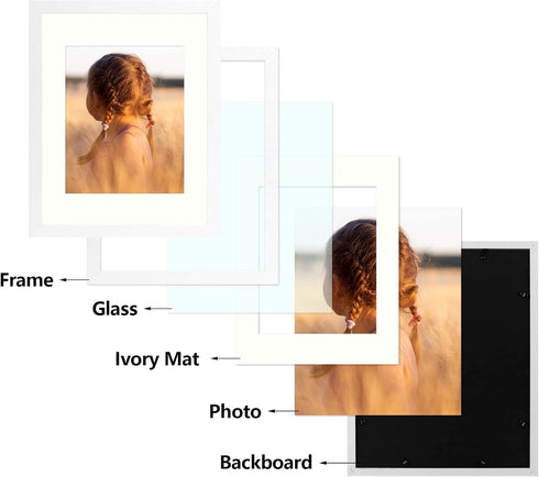 Golden State Art, Simple and Stylish Picture Frame with Ivory Color Mat & Real Glass Vertical Horizontal Display (11x14, White)...