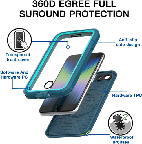AICase iPhone SE 2020/2022/iPhone 7/8/6/6s Waterproof Case, 4.7" 360 Dustproof and Shockproof, IP68 Full Body Protection Fully Sealed Underwater P...