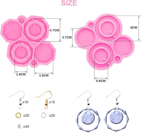 102Pcs Resin Molds Kit, 2pcs Earring Silicone Molds Jewelry Epoxy Casting Molds, Earring Mold with Earring Hooks for DIY Woman Girl Unique Earring...