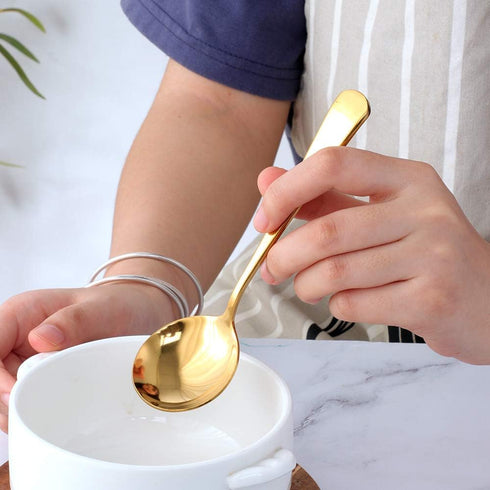 MINGYU 4-Piece Heavy Round Soup Spoons Set - Muticolor Premium Stainless Steel Dinner Serving Spoons Titanium Spoon Silverware Bouillon Spoons Tab...