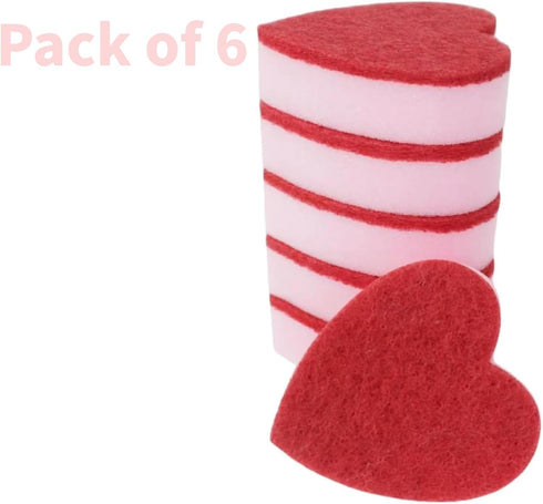 Heart Shaped Sponge, Dual-Sided Kitchen Scrubber for Washing Dishes, Pots, Pans and General Household Cleaning, Pink (6 Pack)...