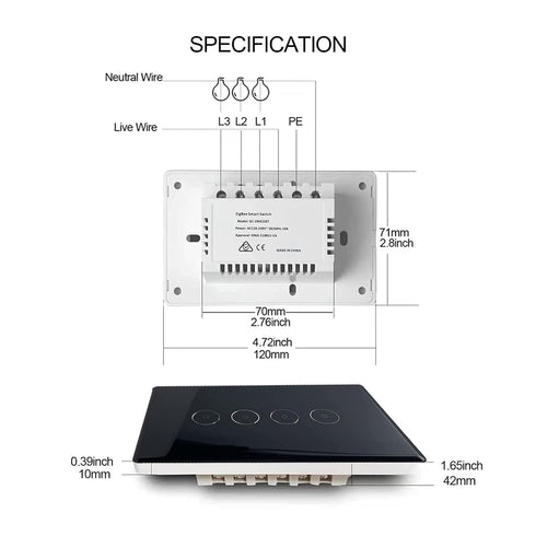 WiFi Brilliant Glass Touch Smart Light Switch Glass Brilliant Zigbee 3.0 Light Switch Work with Alexa and Google Home 4 Gang for Lamp Neutral Wire...