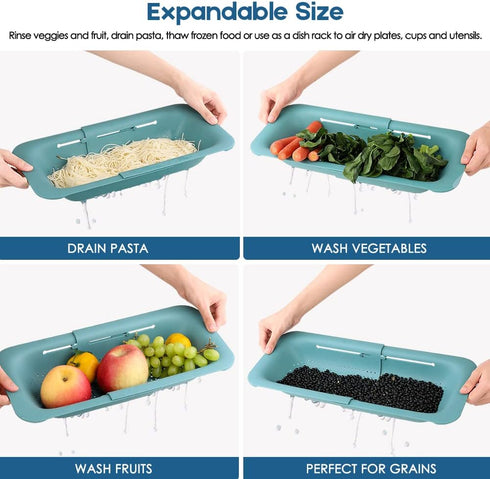 Collapsible Colander Kitchen Extendable Strainer Fruits Vegetables Noodle Pasta Food Drain Basket Space-Saver Portable Drainer Over Sink (1, 3#Gre...