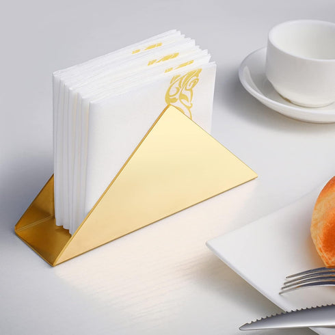 Gold Stainless Steel Napkin Holder, Modern Triangle Cocktail Napkin Dispenser Organizer for Kitchen Countertops, Dinner Tables, Picnic Tables...
