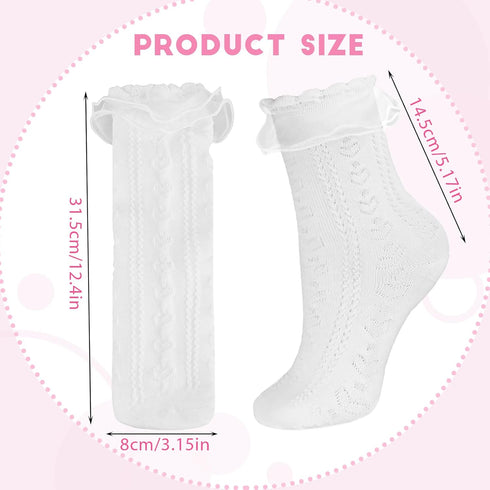 2 Pairs Women Frilly Socks Women's Lace Ruffle Ankle Socks White Lace Ankle Socks Princess Style Dress Socks for Women Girls...