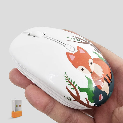Cute Wireless Mouse, Bluetooth Mouse Dual Mode with 2.4GHz USB Receiver for Laptop, iPad, MacBook, AA Battery Silent Cartoon Fox Cordless Mice for...