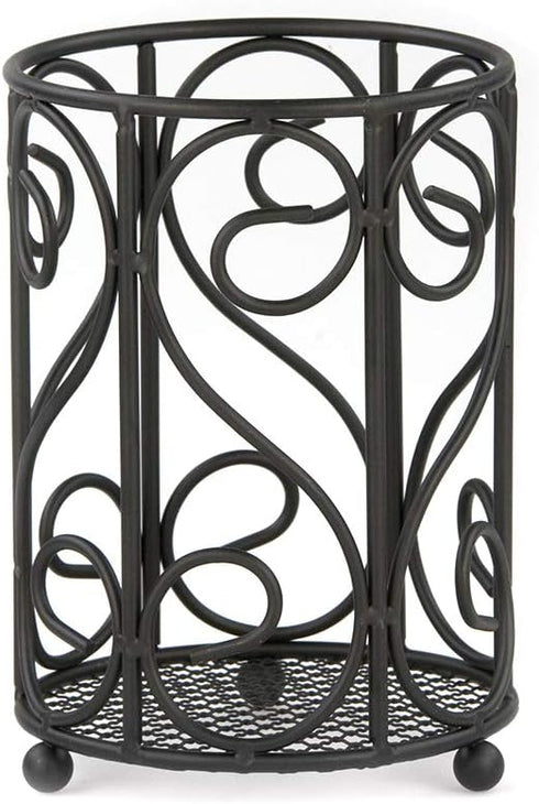 Scroll Design Cutlery Holder For Countertop, (Black), By Home Basics | Steel Flatware Caddy For Kitchen | Spoon Fork Holder With Raised Feet | Cut...