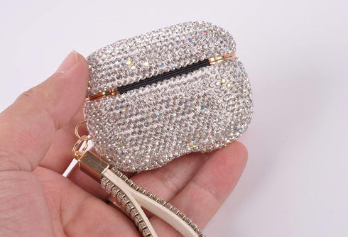 Sparkly Diamond Case for AirPods Pro 1&2 Generation with Keychain, Shockproof Protective Premium Bling Rhinestone Cover Skin Compatible with AirPo...