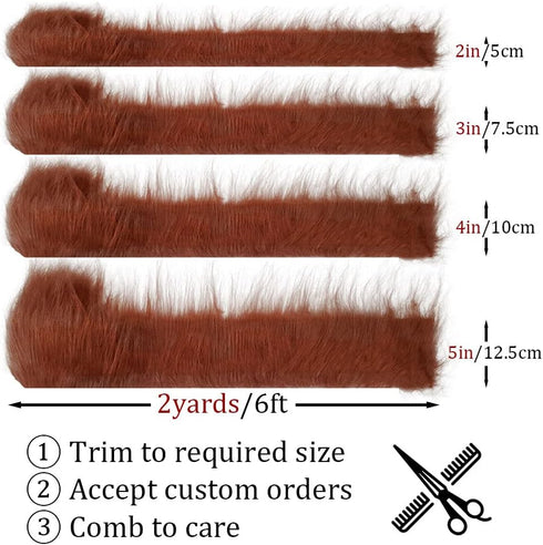Fur Fabric for Crafts 2"x60", Faux Fur Fabric Strips Dark Brown, Shaggy Craft Plush for DIY Santa/Gnome Beard, Handmade Christmas Halloween Cospla...