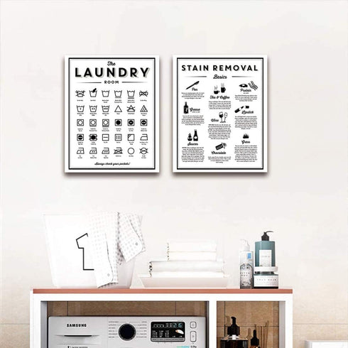 Symbols and Stain Removal Laundry Sign Canvas Art Posters Prints Black White Painting Laundry Room Wall Decor Housewarming Gift 16X20Inchx2 Unfram...