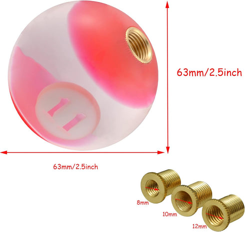 Lunsom Round Ball Shift Knob, Gear Shifter Knobs with 3 Adapters Head Shift Ball Handle for Manual Automatic Vehicles,Amber-red...