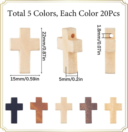 SUNNYCLUE 100Pcs Cross Charms Bulk Wood Cross Beads Natural Wooden Cross Bead Charm Mini Small Black White Pocket Crosses Rosary Crucifix Easter H...
