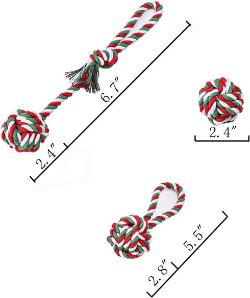 Dog Chew Toys,Dog Toys for Small Dogs and Medium Dogs for Boredom and Stimulating Teeth Cleaning Gum Massage Tug Christmas Dog Ball Rope Toy Set o...