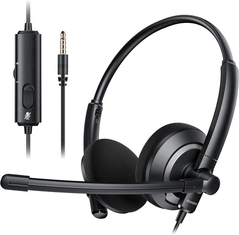 Wired Headset with Microphone for PC Laptop - 3.5mm Jack On Ear Headphones with Noise Cancelling Microphone for Boom Skype Webinars, in-line Contr...