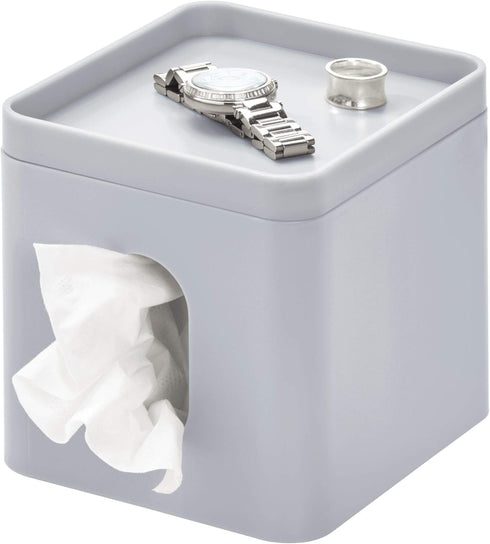 iDesign Facial Tissue Box Cover for Bathroom and Vanity Countertops The Cade Collection, 6.1" x 5.15" x 5.4", Matte Gray...